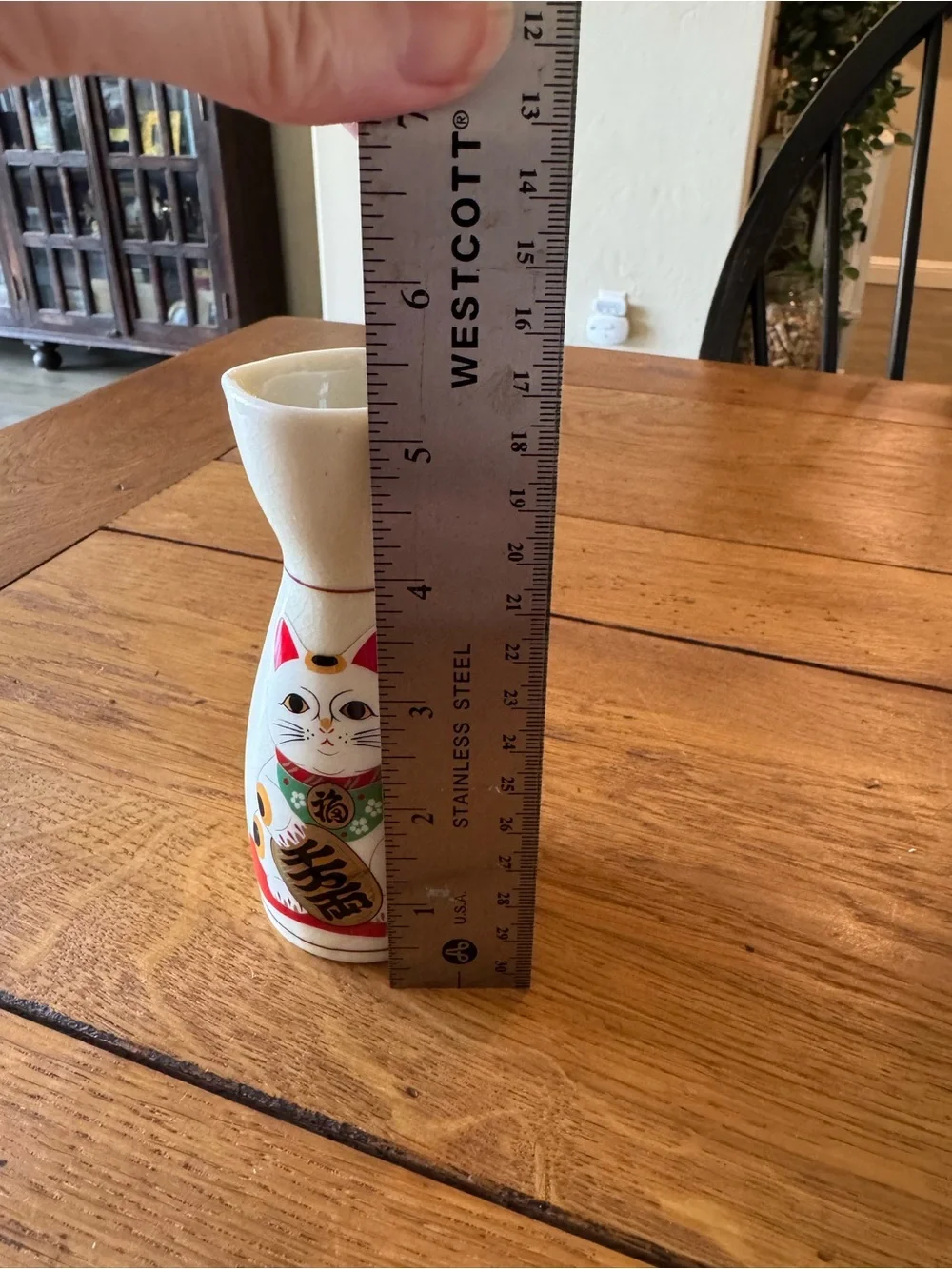 Vintage Japanese porcelain Maneki-Neko (Lucky Cat) sake bottle